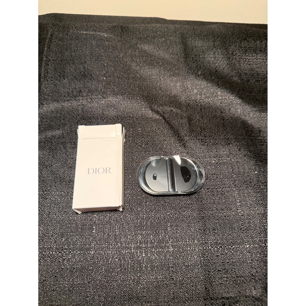 Christian Dior Parfums Phone Ring Compact Mirror Silver Tone Logo Accessory NEW